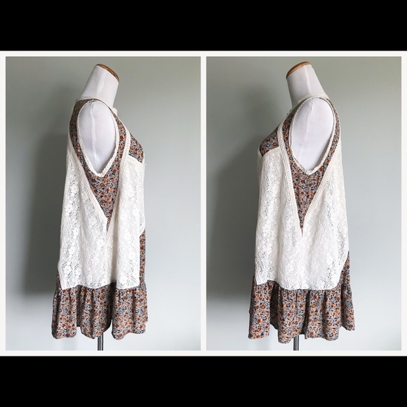 Boho Lace Crochet Floral Tunic Dress Mini Short - Picture 2 of 8